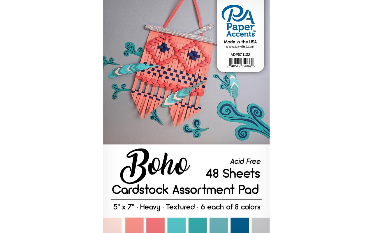 Accent Design Paper Accents Cardstock Pad, 5 x 7 Inches, Boho Assortment, 48 Sheets, Heavyweight Textured Cardstock, Solid Core Craft Paper for Scrapbooking, Card Making, DIY Projects